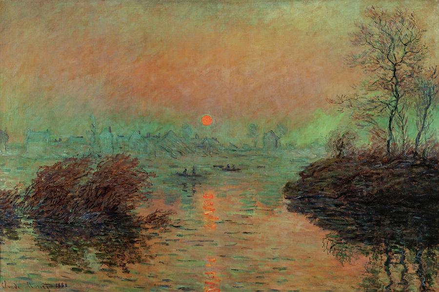 Soleil couchant a Lavacourt-Setting sun on the Seine at Lavacourt, effect of winter, 1880. Painting by Claude Monet -1840-1926-