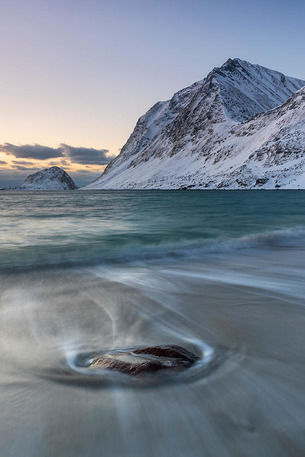 Winter Photograph - Solitary Stone On Haukland Beach by Ed Rhodes