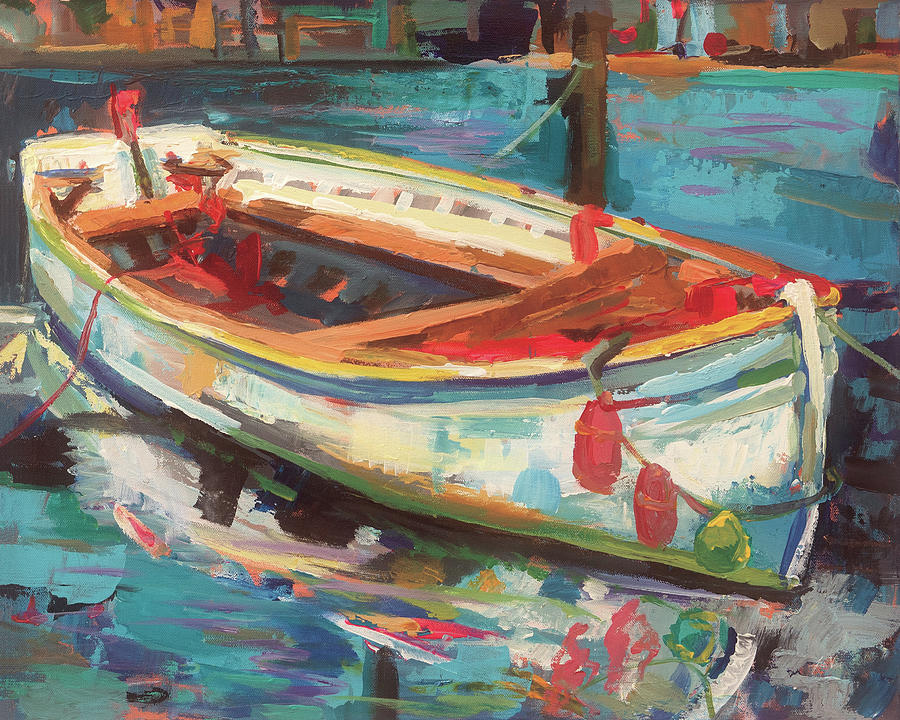 Blue Painting - Solo Boat by Jeanette Vertentes Blue Painting - Solo Boat by Jeanette Vertentes