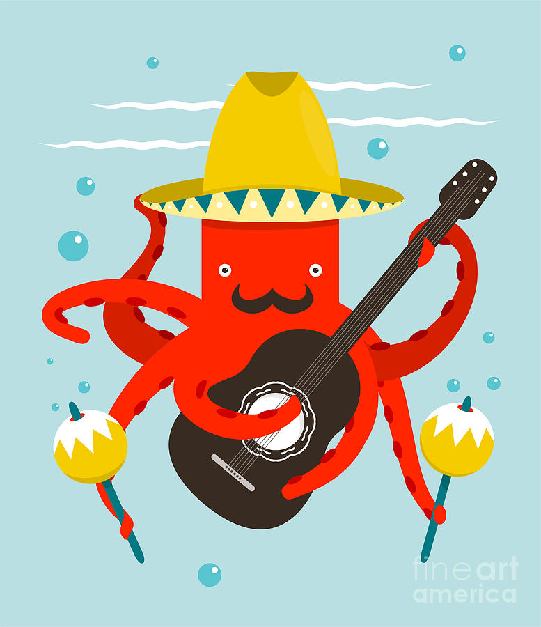 Octopus Digital Art - Sombrero Macho Moustache Octopus by Popmarleo