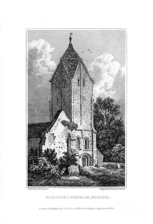 Sompting Church, Sussex, 1829.artist J Drawing by Print Collector