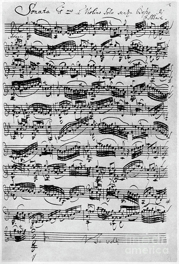 Sonata In G Minor For Solo Violin Handwritten And Signed Score Of First Movement Adagio By Johann Sebastian Bach Painting by European School