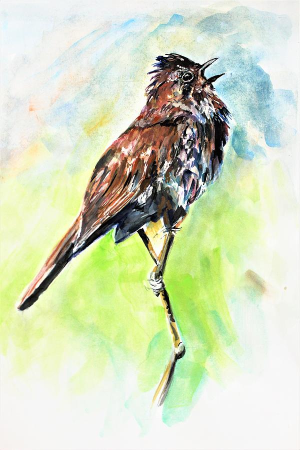 Song of the sparrow Painting by Khalid Saeed