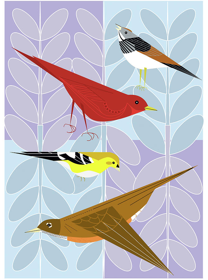 Bird Digital Art - Songbird Squares by Marie Sansone