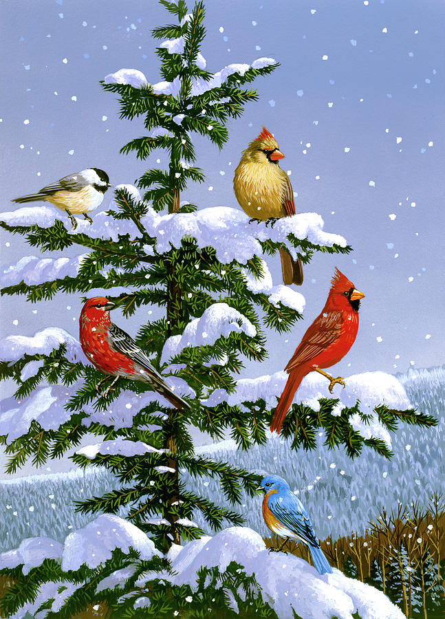Bird Painting - Songbirds On A Limb by William Vanderdasson