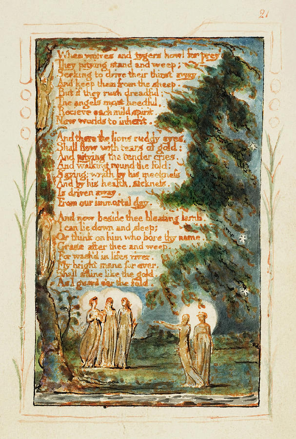 Songs of Innocence and of Experience Night -second plate- When wolves and tygers howl for prey. Painting by William Blake