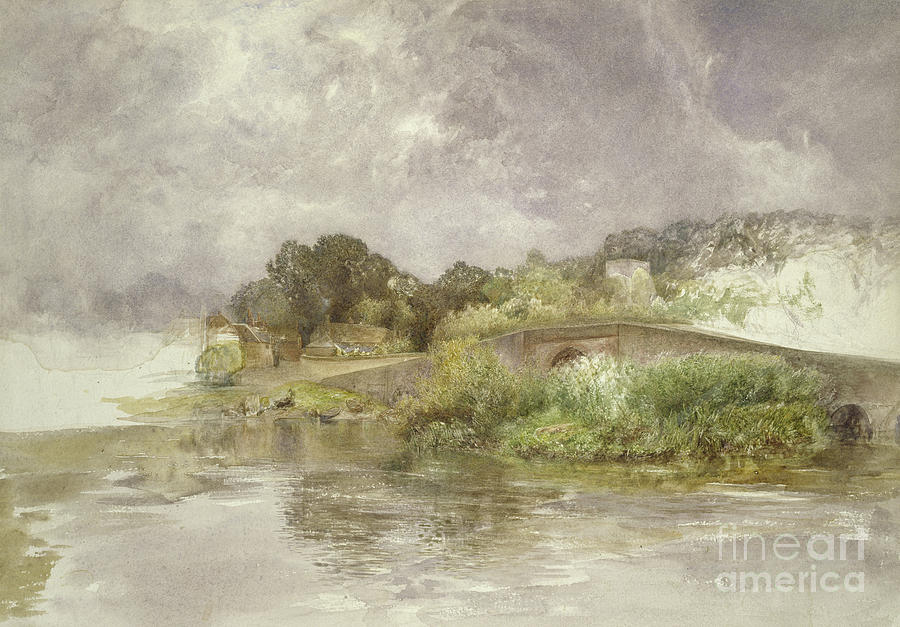 Sonning Bridge, Circa 1882 Watercolor Painting by Alfred William Hunt