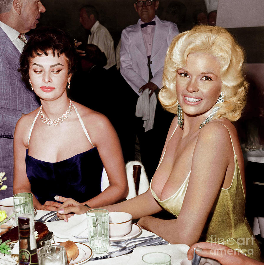 Sophia Loren Photograph - Sophia Loren and Jayne Mansfield 1957 - In Color by Doc Braham