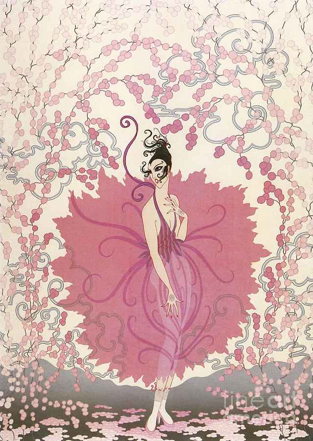 Nature Painting - Sophisticated French Art Deco Woman Floral Fashion art by Tina Lavoie