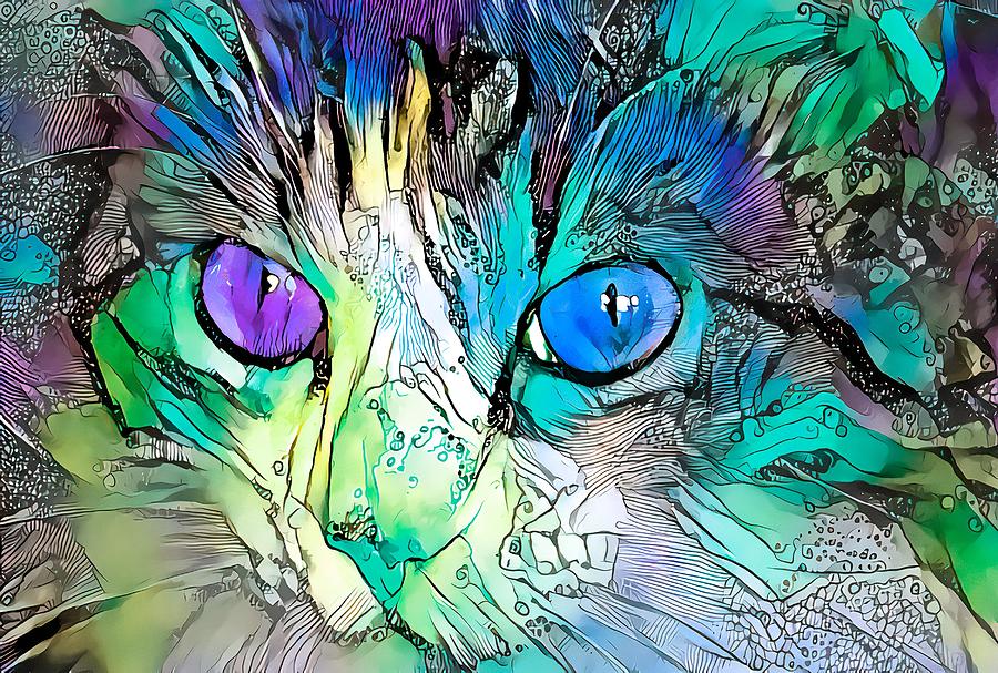 Sophisticated Kitty Colors Blue Digital Art by Don Northup