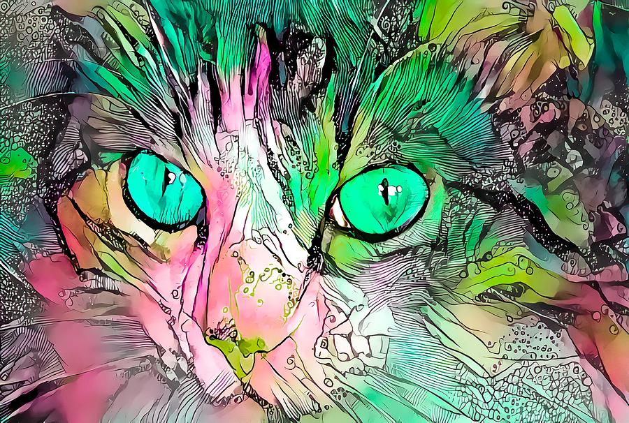 Sophisticated Kitty Colors Green Digital Art by Don Northup