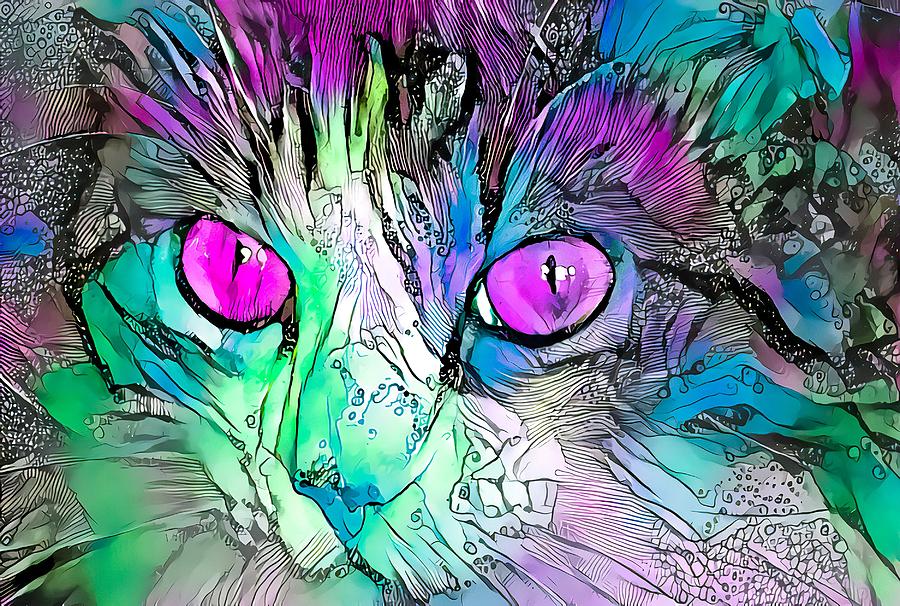 Sophisticated Kitty Colors Purple Eyes Digital Art by Don Northup