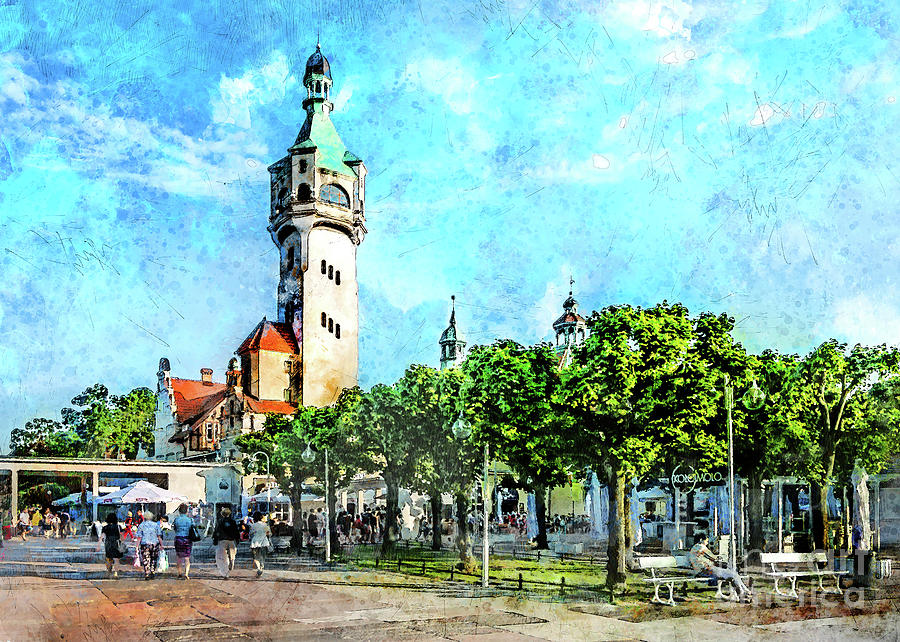 Sopot watercolor city art Digital Art by Justyna Jaszke JBJart