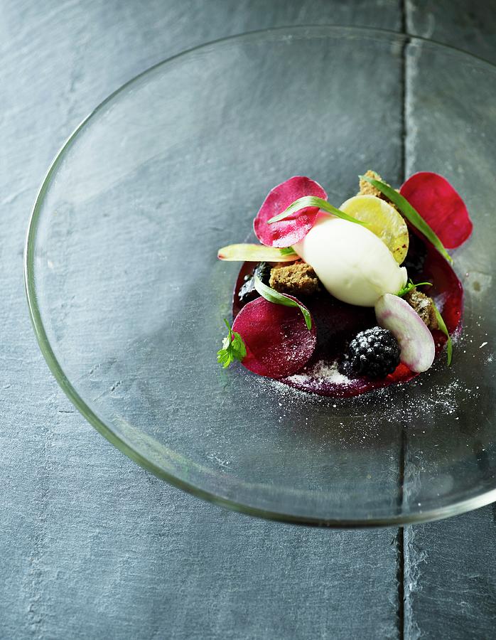 Sorbet With Radishes And Blackberries Photograph by Mikkel Adsbl