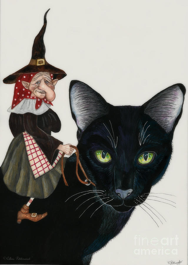 Sorciere Et Son Chat Noir Painting By Petitcuenot Celine