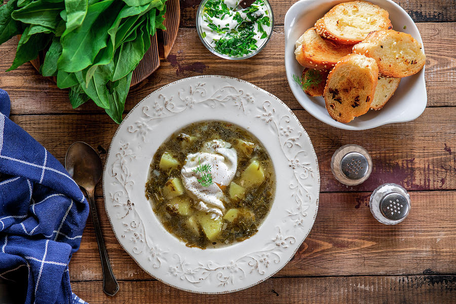 Sorrel Soup With Poached Egg From Above Photograph by Irina Meliukh