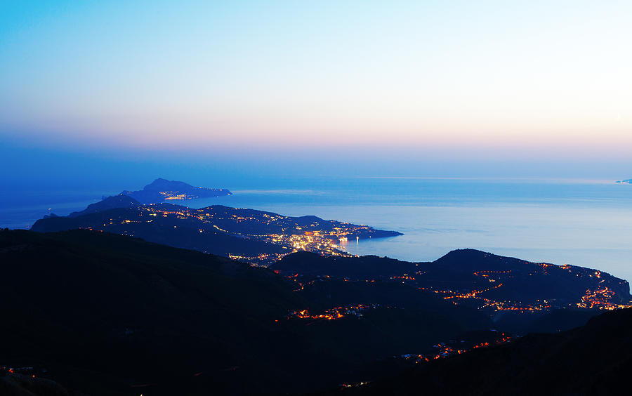 Sorrento And Capri Coasline By Night Photograph by Angelafoto