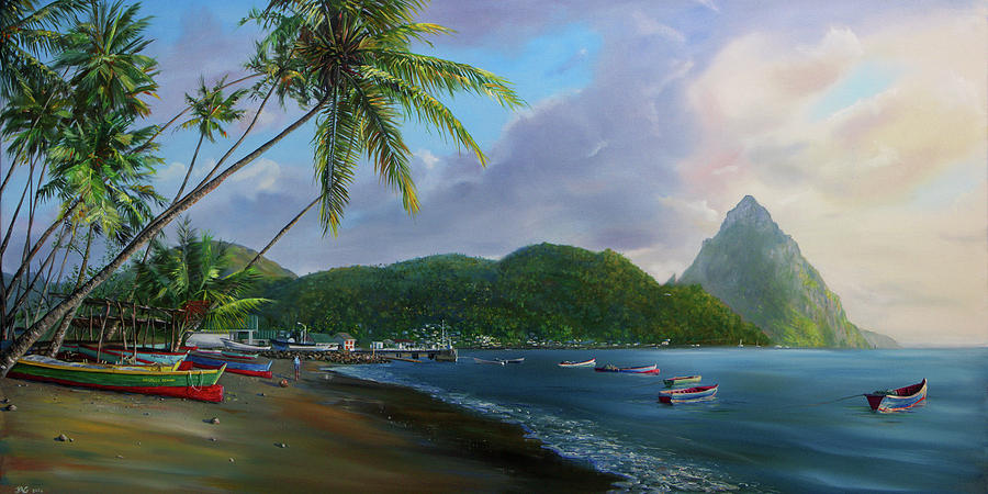 Soufriere Beach Painting by Jonathan Gladding