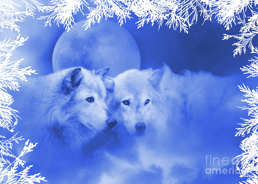Soul Mate, Beautiful Wolf Pair with Moon and Branches Photograph by Stephanie Laird