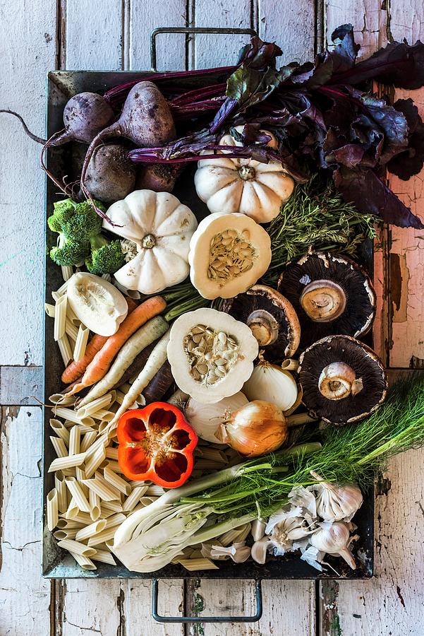 Soup Ingredients vegetables, Noodles And Mushrooms Photograph by Hein Van Tonder