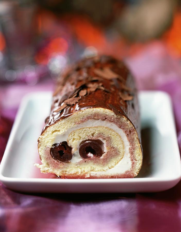Sour Griotte Cherry Log Cake Photograph by Bilic