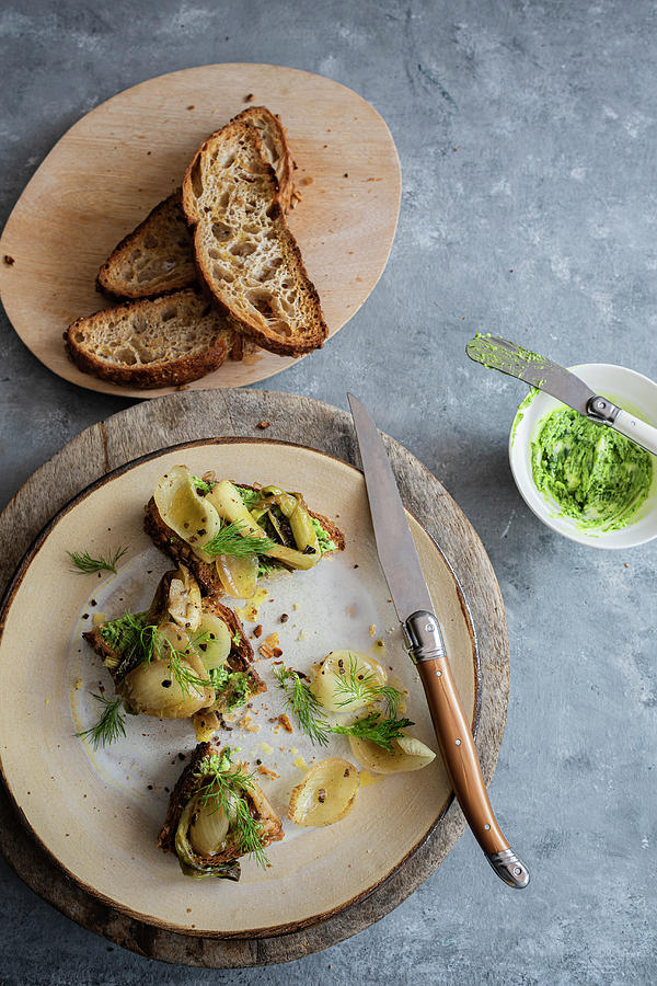 Sourdough Toast With Herb Butter And Caramelized Onion Photograph by ...