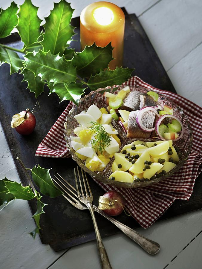 Soused Herring Salad With Egg, Potatoes And Capers scandinavia Photograph by Mikkel Adsbl
