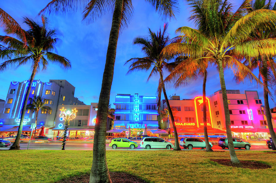 South Beach And Ocean Drive At Dusk by Mitchell Funk