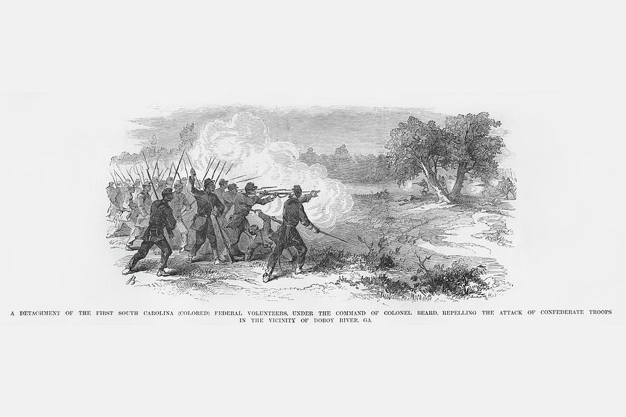 South Carolina Colored Volunteers Repelling Confederate Attack Painting by Frank Leslie