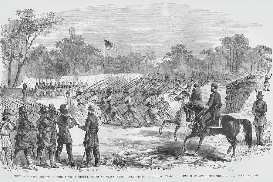 South Carolina Negro Volunteers in review Painting by Frank Leslie ...