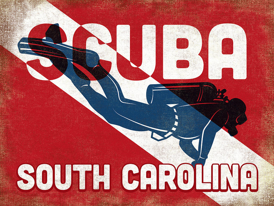 South Carolina Digital Art - South Carolina Scuba Diver - Blue Retro by Flo Karp South Carolina Digital Art - South Carolina Scuba Diver - Blue Retro by Flo Karp