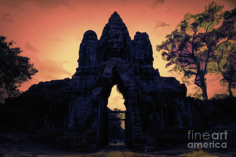 South Gate Angkor Silhouettes  Photograph by Chuck Kuhn