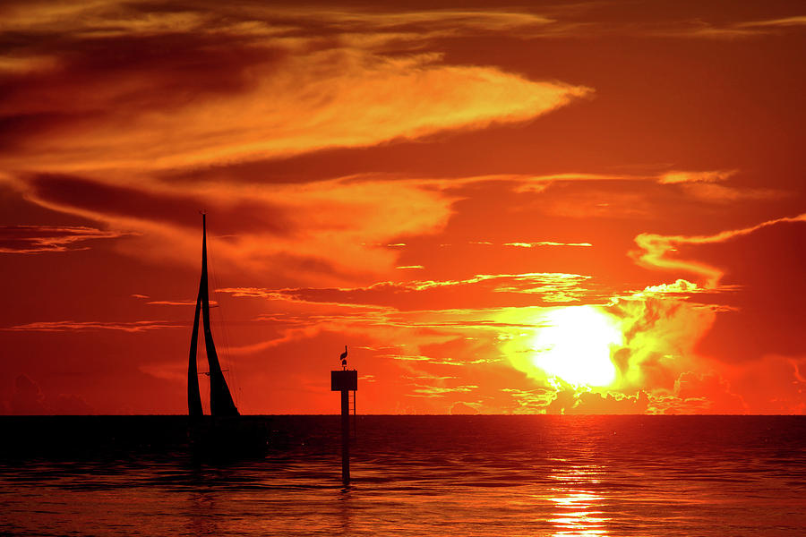 South Jetty Sailboat Sunset Photograph by Robert Wilder Jr