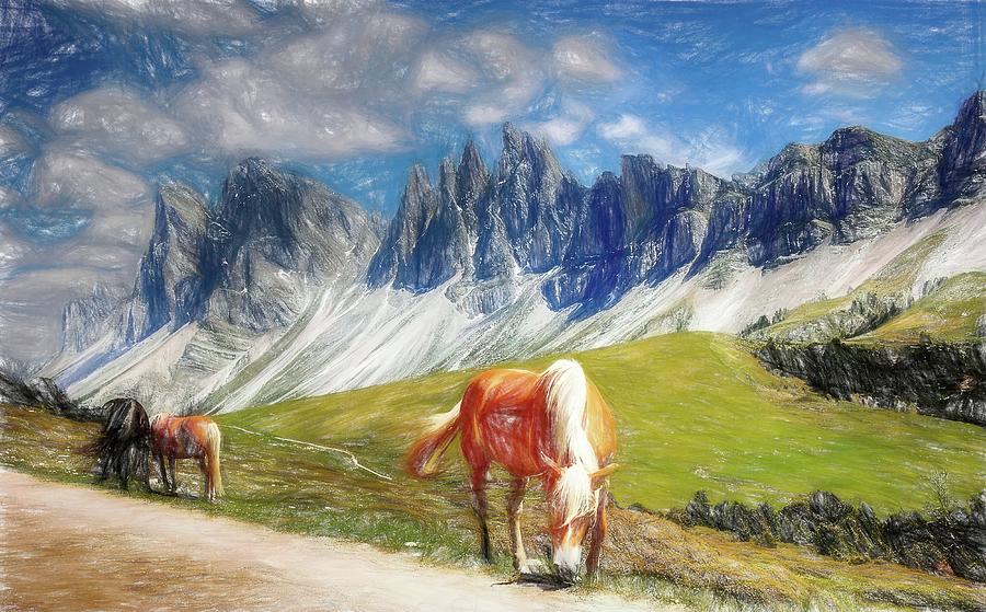 South Tyro Italy Mountains A Colored Pencil Drawing Photograph