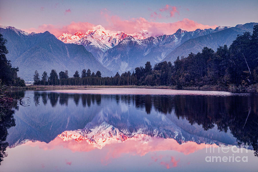 Southern Alps from Lake Matheson, Westland, New Zealand Photograph by Colin and Linda McKie