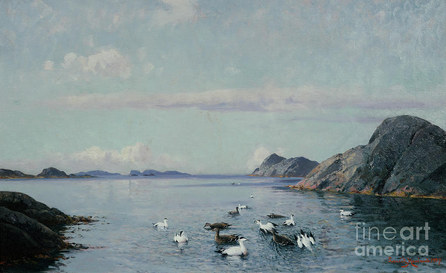 Southern Coast With Sea Birds, 1907 Painting by Lauritz Haaland