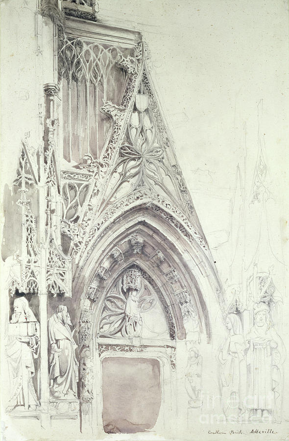 Southern Porch Of St Vulfran, Abbeville By John Ruskin Painting by John Ruskin