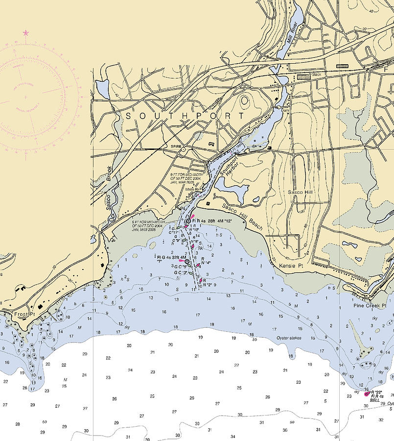 Southportconnecticut Nautical Chart Mixed Media by Sea Koast Pixels