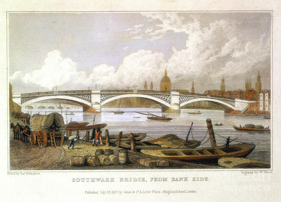 Southwark Bridge From Bank Side Drawing by Print Collector
