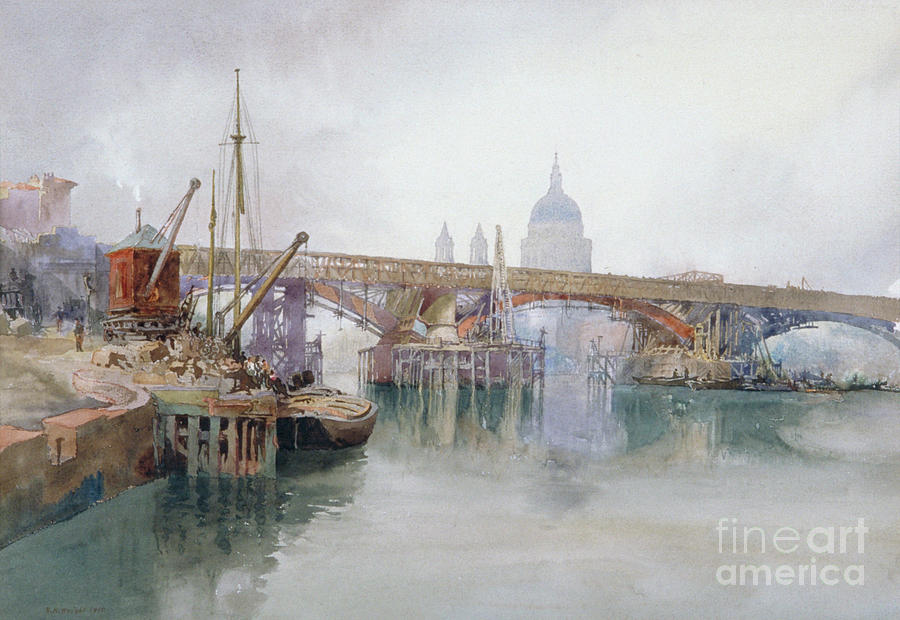 London Drawing - Southwark Bridge In Course by Heritage Images