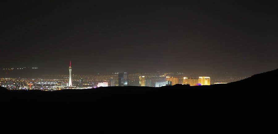 Southwest Landscape Red Rock Hills Downtown Las Vegas at night Photograph by Alex Grichenko