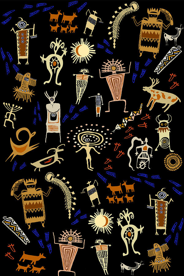 Bedspreads Digital Art - Southwest Shaman Folk Art by Vagabond Folk Art - Virginia Vivier