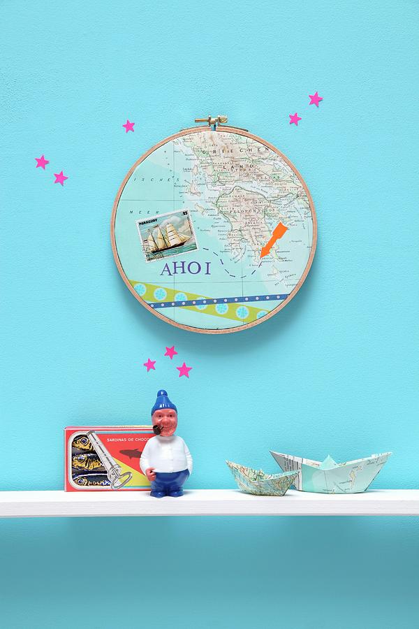 Souvenirs: Maps In Embroidery Hoop Decorating Wall Photograph by Thordis Rggeberg