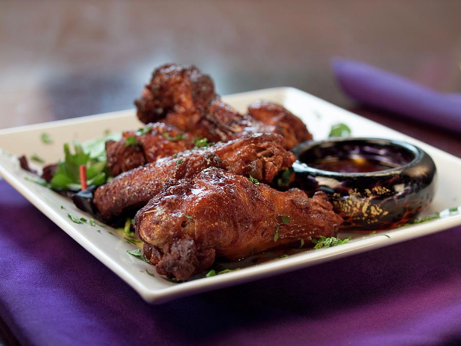 Soy Glazed Chicken Wings With Dipping Sauce Photograph by J. Corrado Design