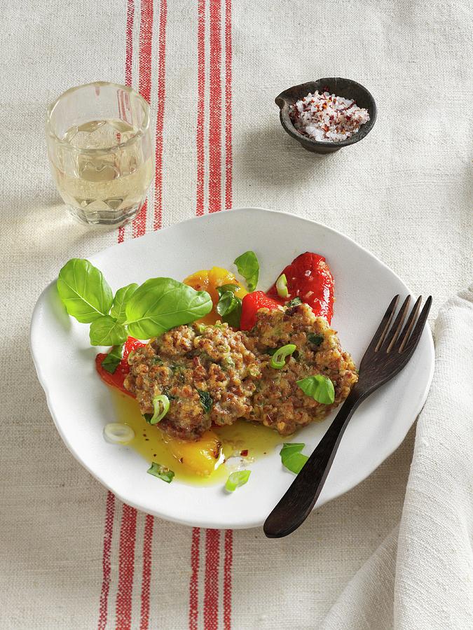 Soya Fritters With Marinated Peppers vegetarian Photograph by Karl Newedel