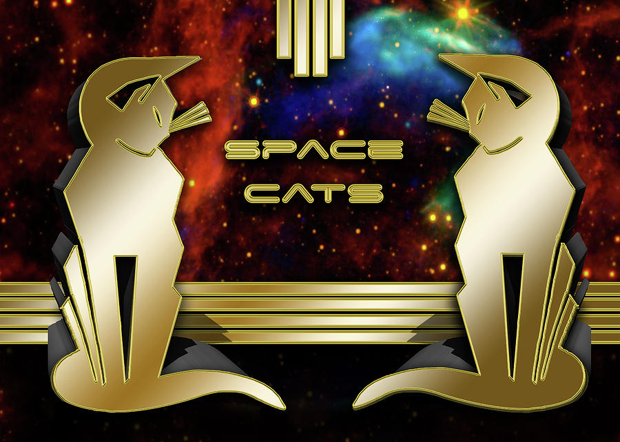Space Cats - Gold Digital Art by Chuck Staley