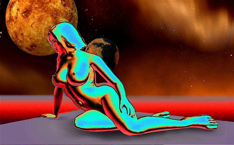 Space Fantasy Goddess Pose2ab Alienmap3 Multimedia Digital Artwork Digital Art by G Linsenmayer