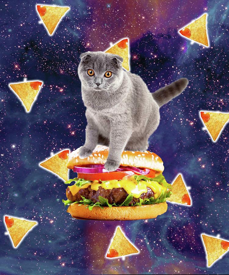 Space Kitty Cat Riding Burger With Nachos Digital Art by Random Galaxy ...