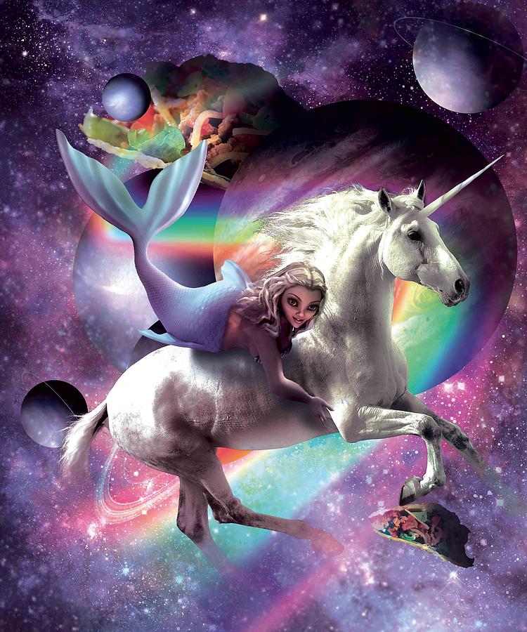 Unicorn art, clouds, joy, setup, mermaids, sky, flying, copy space