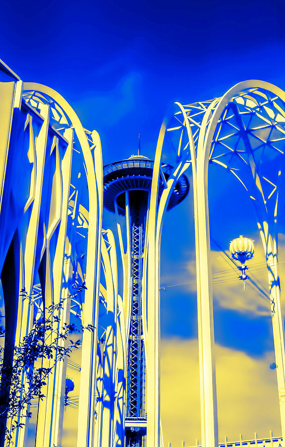 Space Needle Blue and Yellow  Photograph by Cathy Anderson
